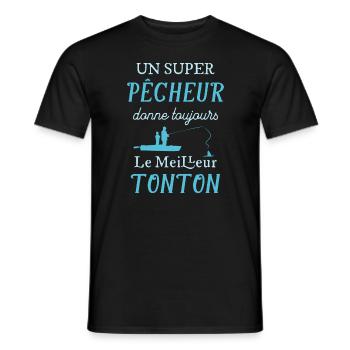 Super Tonton Pêcheur Cadeau Fete Des Peres - T-shirt homme - noir - Devant - AI Model Male 178 light (178cm)