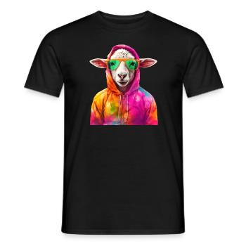 Schaf mit Sonnenbrille Bunt Coole Schaf Waldtier - Männer T-Shirt - Schwarz - Vorne - AI Model Male 178 light (178cm)