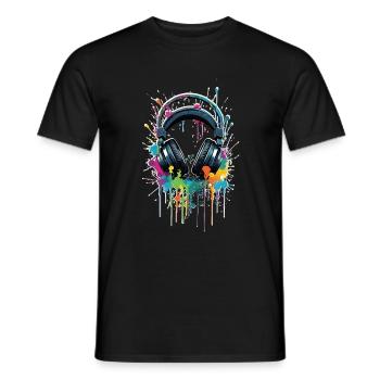 Headphones with colorful splashes of color - Men's T-Shirt - black - Front - AI Model Male 178 light (178cm)