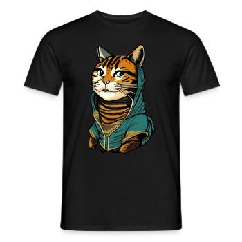 Cool illustration of a cat with hoodie - Men's T-Shirt - black - Front - AI Model Male 178 light (178cm)