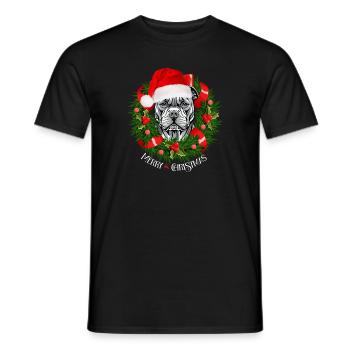 Funny Pitbull Christmas Reindeer Santa- Tree Light - Men's T-Shirt - black - Front - AI Model Male 178 light (178cm)