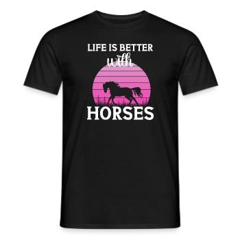 Life is better with horse funny gift horse love - T-shirt homme - noir - Devant - AI Model Male 178 light (178cm)