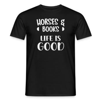 Horse and books life is good funny gift horse love - T-shirt homme - noir - Devant - AI Model Male 178 light (178cm)