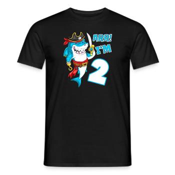 2nd Birthday Shark Pirate Boys Kids - Men's T-Shirt - black - Front - AI Model Male 178 light (178cm)