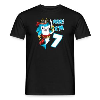 7th Birthday Shark Pirate Boys Kids - Men's T-Shirt - black - Front - AI Model Male 178 light (178cm)