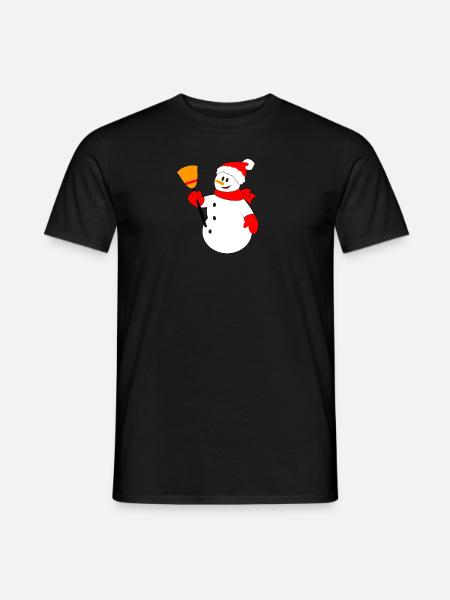Bonhomme de neige avec chapeau de Noël et balai - T-shirt homme - noir