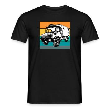 Camping - Unimog - Coucher de soleil - Oldtimer - T-shirt homme - noir - Devant - AI Model Male 178 light (178cm)