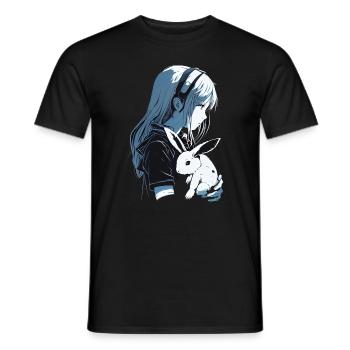 Anime Art | Girl with White Rabbit - Männer T-Shirt - Schwarz - Vorne - AI Model Male 178 light (178cm)