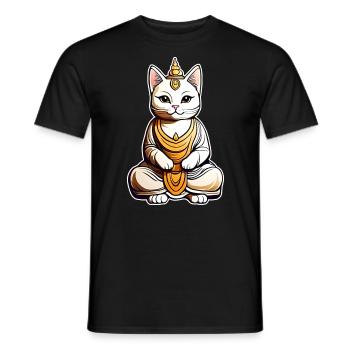 Cute cat in Buddha yoga position - Men's T-Shirt - black - Front - AI Model Male 178 light (178cm)