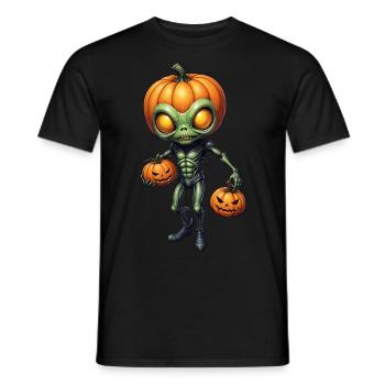 Alien with pumpkin heads Halloween - Men's T-Shirt - black - Front - AI Model Male 178 light (178cm)