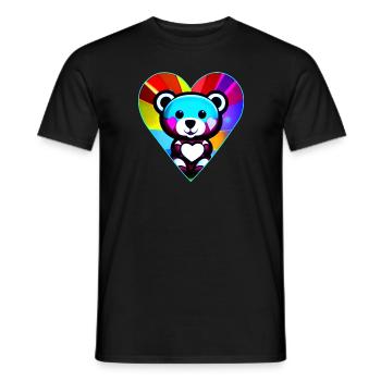 Mignon ours en peluche avec cœur en couleur - T-shirt homme - noir - Devant - AI Model Male 178 light (178cm)