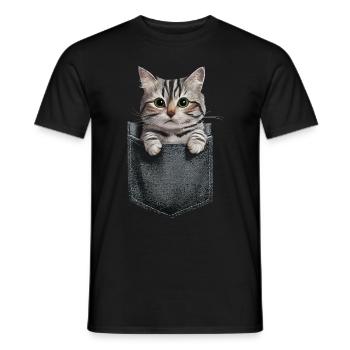 Orientalisch Kurzhaar Katze in der Tasche Geschenk - Männer T-Shirt - Schwarz - Vorne - AI Model Male 178 light (178cm)