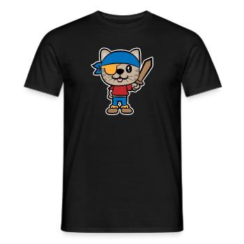 Chat pirate avec épée en bois - T-shirt homme - noir - Devant - AI Model Male 178 light (178cm)
