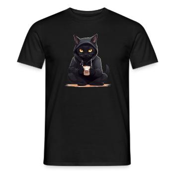 Schwarze Katzen mit Kaffee Becher Getränk Katze - Männer T-Shirt - Schwarz - Vorne - AI Model Male 178 light (178cm)