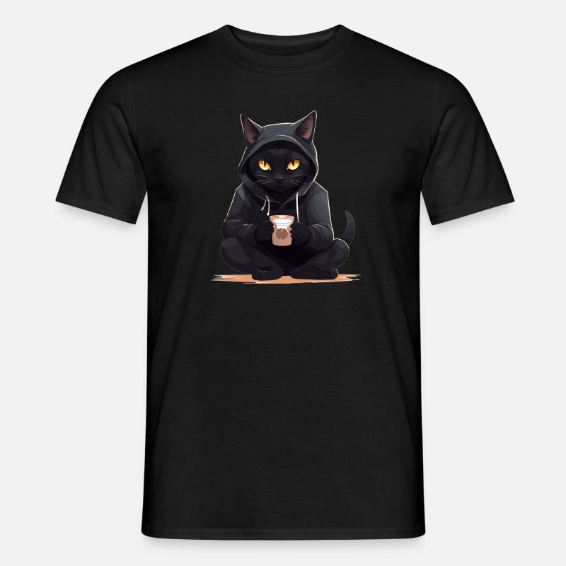 Schwarze Katzen mit Kaffee Becher Getränk Katze - Männer T-Shirt - Schwarz