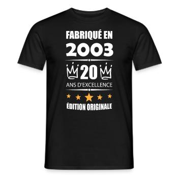 Vintage 2003 20Ans Anniversaire Cadeau Homme Femme - T-shirt homme - noir - Devant - AI Model Male 178 light (178cm)