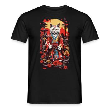 Kimono tragende Katze Shogun Ästhetik Japan Design - Männer T-Shirt - Schwarz - Vorne - AI Model Male 178 light (178cm)