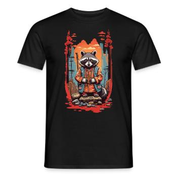 Japanese Raccoon Aesthetic Retro Design - Men's T-Shirt - black - Front - AI Model Male 178 light (178cm)