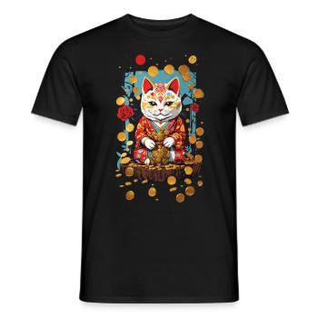 Chat porte-bonheur japonais design de chat esthétique - T-shirt homme - noir - Devant - AI Model Male 178 light (178cm)