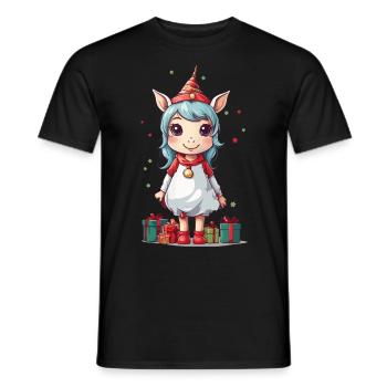 Weihnachtliches Pony Zauber mit Einhorn Elfen - Männer T-Shirt - Schwarz - Vorne - AI Model Male 178 light (178cm)