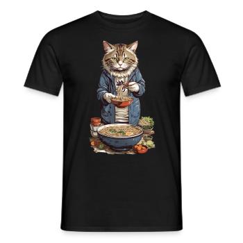 Asian Cat Enjoys Ramen Japanese Style - Men's T-Shirt - black - Front - AI Model Male 178 light (178cm)
