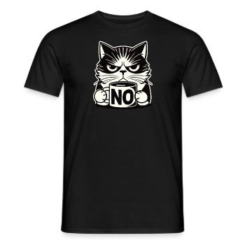 Annoyed Cat With No Mug - Morning Grouch - Men's T-Shirt - black - Front - AI Model Male 178 light (178cm)
