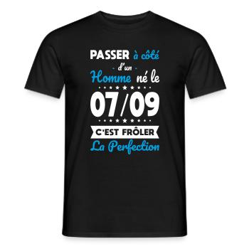 Anniversaire - Né 7 Septembre Frôler perfection - T-shirt homme - noir - Devant - AI Model Male 178 light (178cm)
