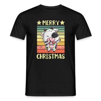 Merry Christmas Cow - Men's T-Shirt - black - Front - AI Model Male 178 light (178cm)
