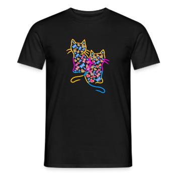 Cat Cats Retro Heart Hearts Vintage - Men's T-Shirt - black - Front - AI Model Male 178 light (178cm)