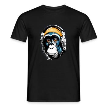 Musik Affe Schimpanse Kopfhoerer als Geschenkidee - Männer T-Shirt - Schwarz - Vorne - AI Model Male 178 light (178cm)