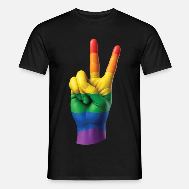 PRIDE PEACE HAND – Frieden & Liebe - Männer T-Shirt - Schwarz