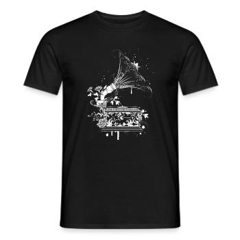 Nostalgic Gramophone – Floral Line Art - Men's T-Shirt - black - Front - AI Model Male 178 light (178cm)
