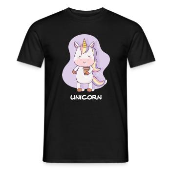 Kaffee trinkendes Einhorn - Männer T-Shirt - Schwarz - Vorne - AI Model Male 178 light (178cm)