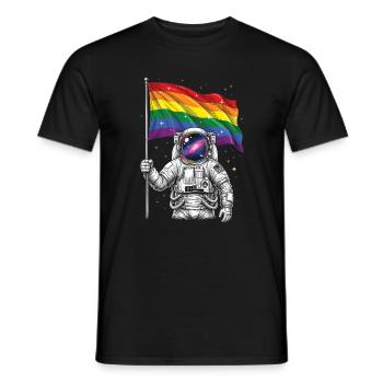 Pride Month LGBT – Astronaut mit Regenbogenflagge - Männer T-Shirt - Schwarz - Vorne - AI Model Male 178 light (178cm)