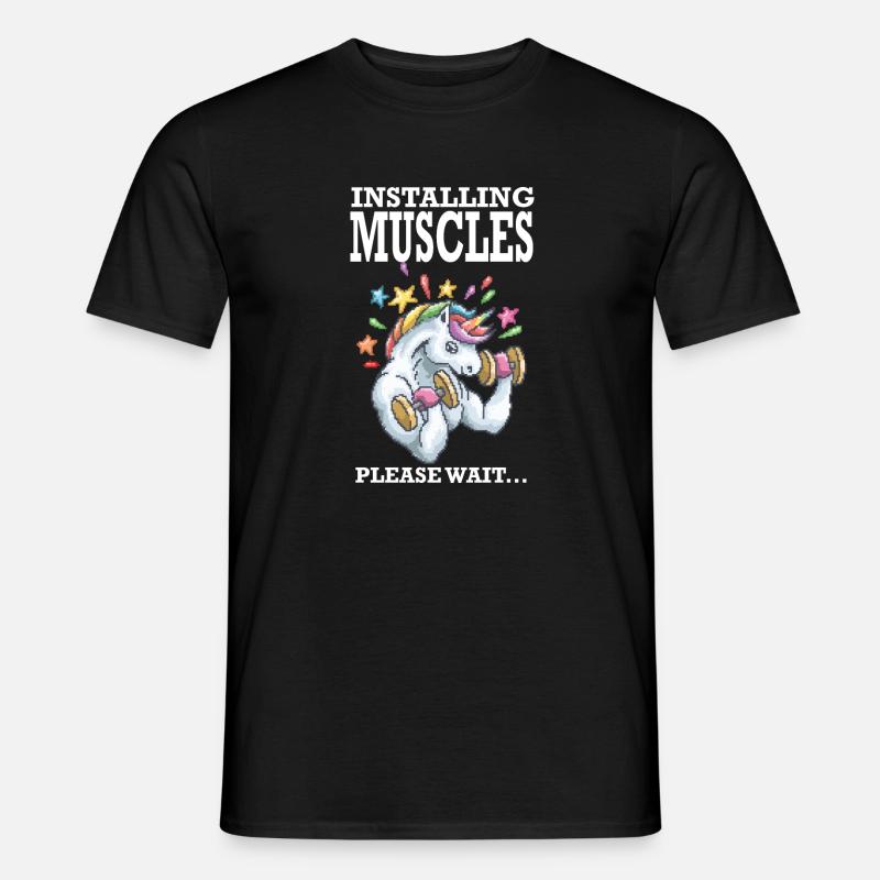 Installing Muscles Rainbow Unicorn Gift - Men’s T-shirt - black