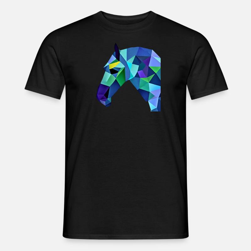 Tête de cheval dans des couleurs abstraites de style polygonal - T-shirt homme - noir