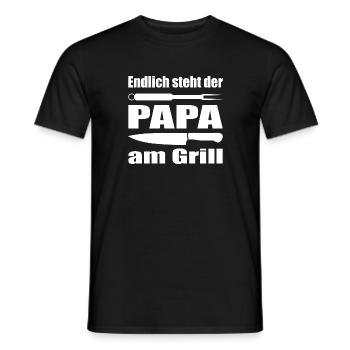 Endlich steht Papa am Grill Papa ist Grillmeister - Männer T-Shirt - Schwarz - Vorne - AI Model Male 178 light (178cm)