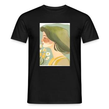 Art minimaliste | Femme au portrait vert - T-shirt homme - noir - Devant - AI Model Male 178 light (178cm)