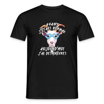 Avant j'étais normal, aujourd'hui j'ai des chèvres - T-shirt homme - noir - Devant - AI Model Male 178 light (178cm)