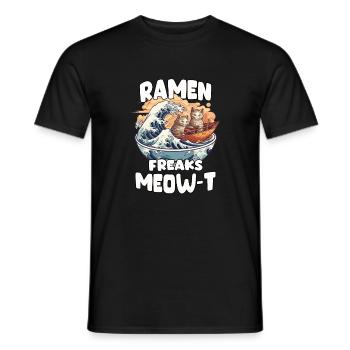 Kawaii Neko and Kanagawa wave for ramen fans. - Men's T-Shirt - black - Front - AI Model Male 178 light (178cm)
