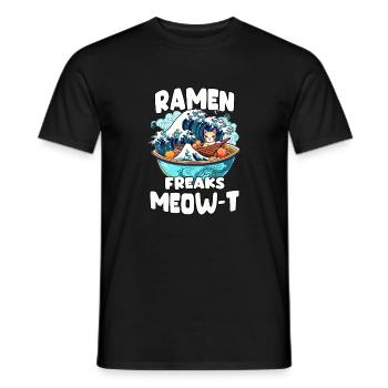 Kawaii Cat and Ramen Otaku Gift Neko Ramen - Men's T-Shirt - black - Front - AI Model Male 178 light (178cm)