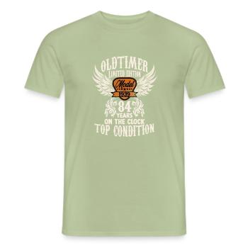 84 year old classic car fan rocker biker birthday - Men's T-Shirt - sage - Front - AI Model Male 178 light (178cm)