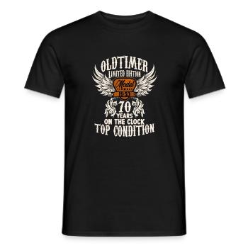 parody birthday motive 70 years oldtimer rocker - Männer T-Shirt - Schwarz - Vorne - AI Model Male 178 light (178cm)