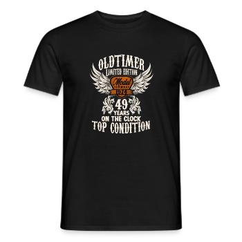Tenue d’anniversaire de 49 ans pour les fans de voitures anciennes - T-shirt homme - noir - Devant - AI Model Male 178 light (178cm)