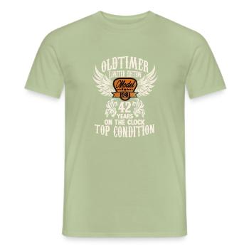 42 year old birthday outfit for classic car fans - Men's T-Shirt - sage - Front - AI Model Male 178 light (178cm)