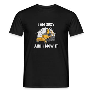 Garden motif lawn mower funny gardener saying - Men's T-Shirt - black - Front - AI Model Male 178 light (178cm)