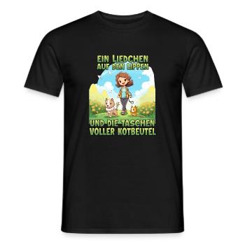Funny dog owner walking t-shirt dog mom - Men's T-Shirt - black - Front - AI Model Male 178 light (178cm)