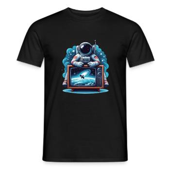 Astronaute devant la télévision cadeau de l’espace extra-atmosphérique - T-shirt homme - noir - Devant - AI Model Male 178 light (178cm)