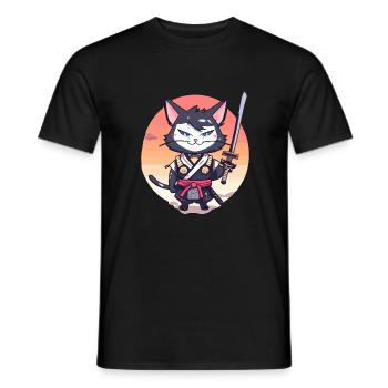 Samurai-Katze #37 - Männer T-Shirt - Schwarz - Vorne - AI Model Male 178 light (178cm)