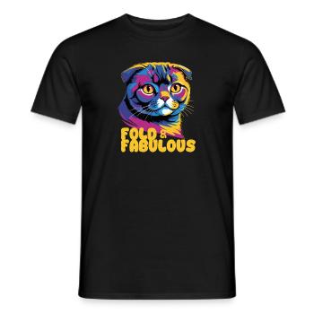 Fold & Fabulous — Scottish Fold Cat Design - T-shirt homme - noir - Devant - AI Model Male 178 light (178cm)